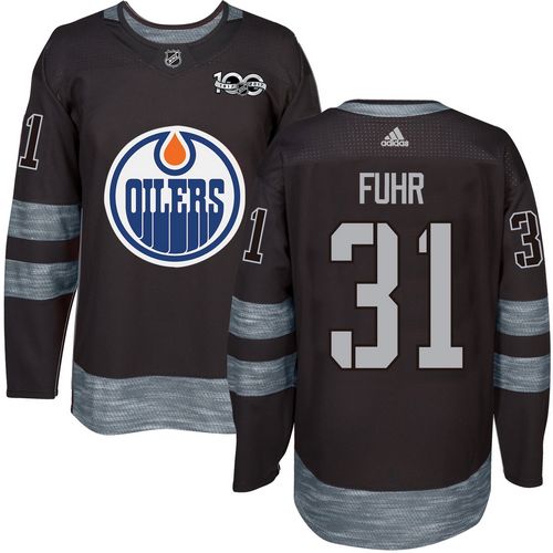 Adidas Oilers #31 Grant Fuhr Black 1917-100th Anniversary Stitched NHL Jersey